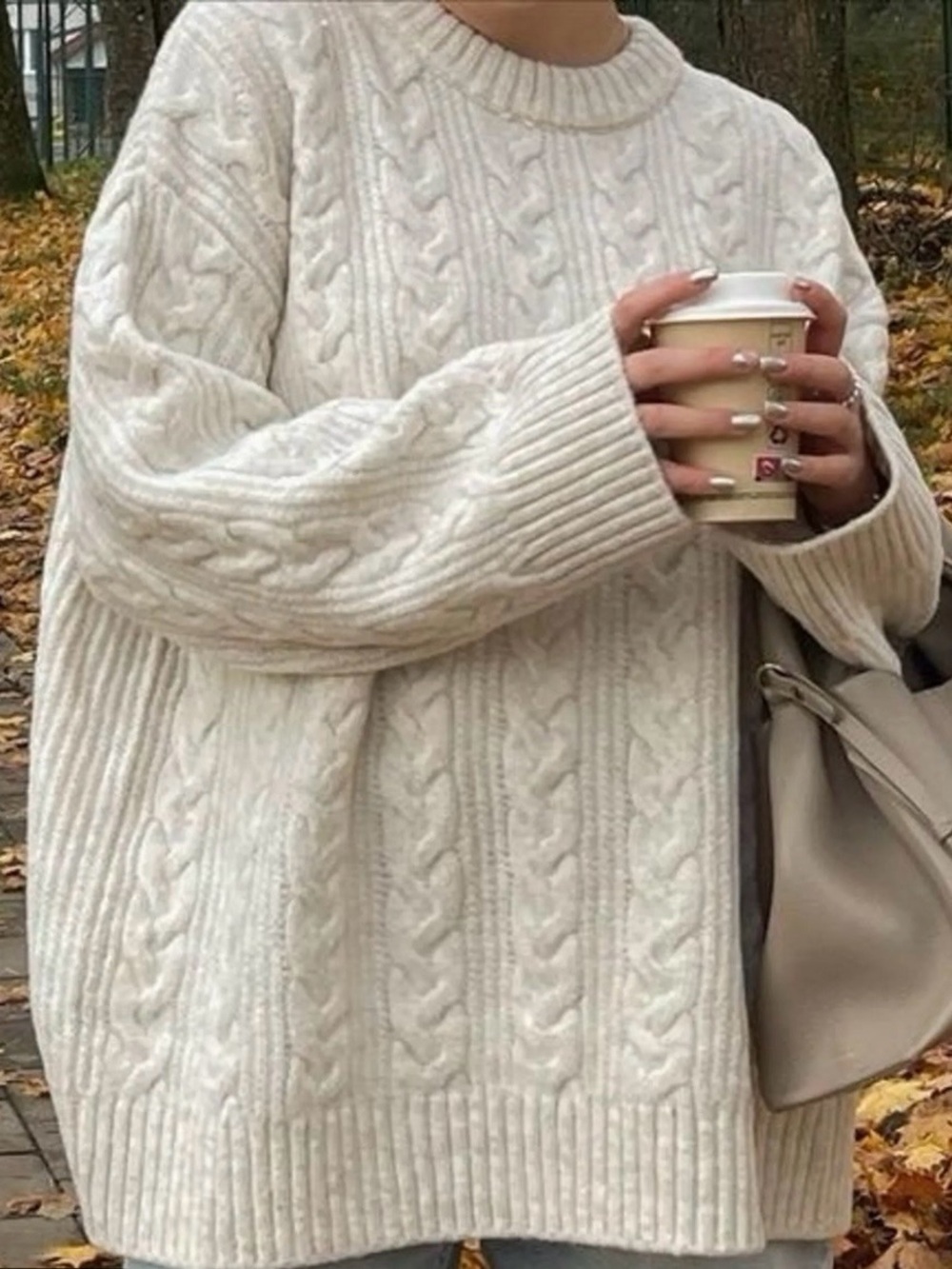 Cream H&M Roll Neck Cable Knit Sweater in size small